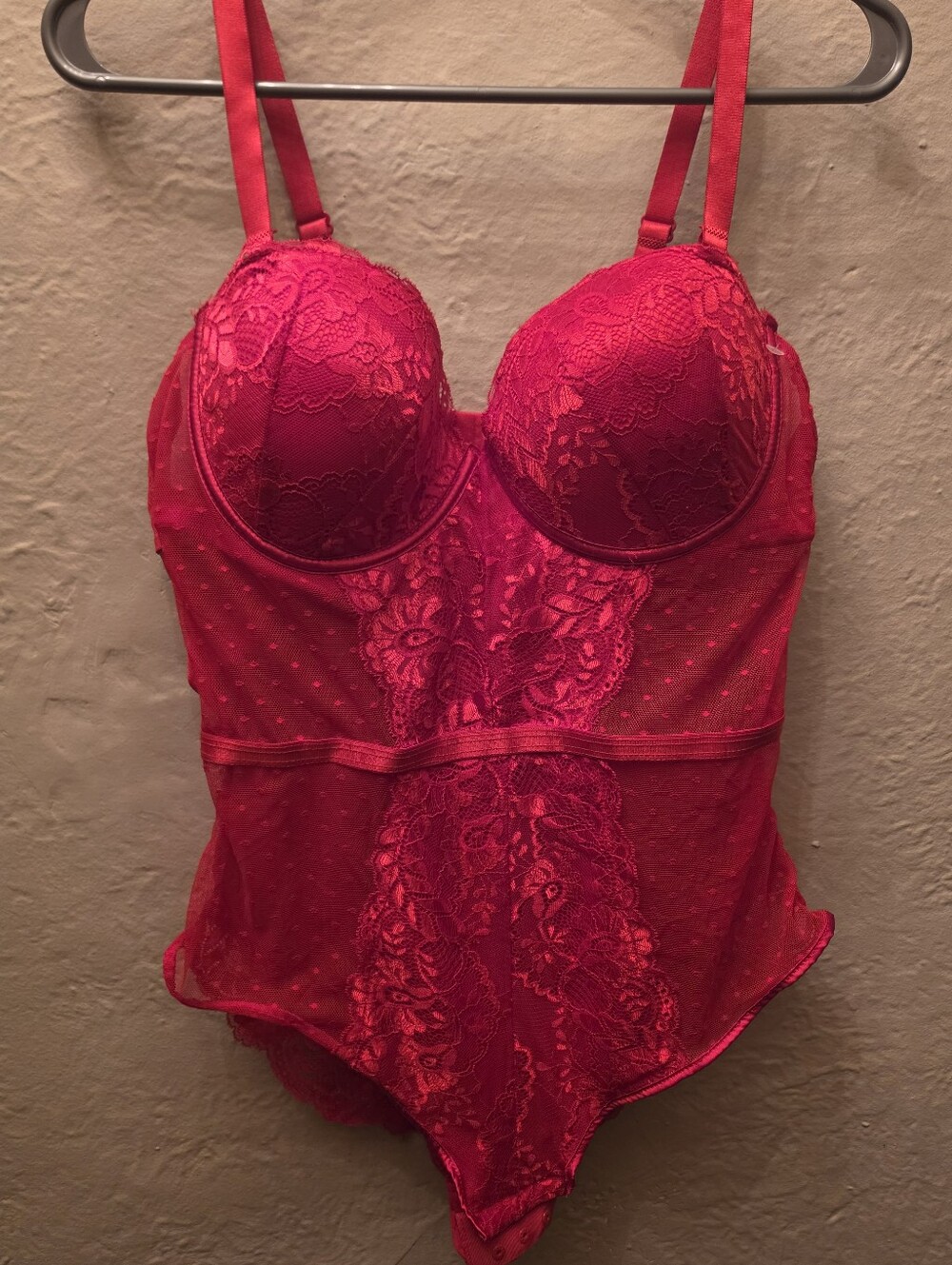 Carisma Red Lace Underwire Bodysuit XL Sheer Mesh Lingerie Corset Teddy